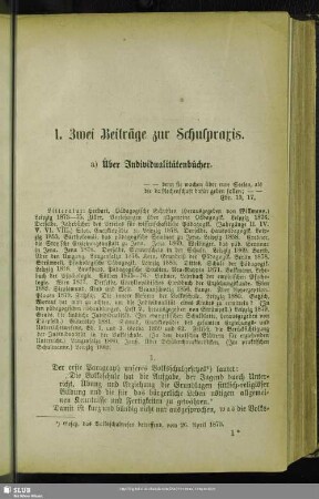 1. Zwei Beiträge zur Schulpraxis