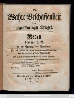 Die Wahre Beschaffenheit des gegenwärtigen Krieges