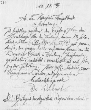 Brief an die Königliche Hauptbank