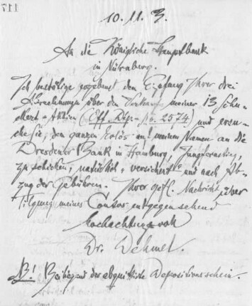 Brief an die Königliche Hauptbank