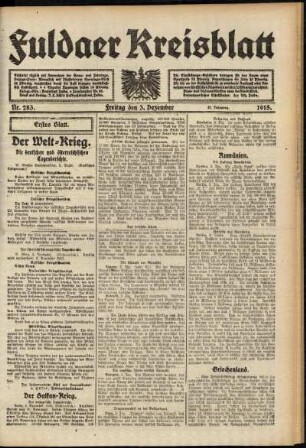Erste Ausgabe vom Freitag, den 03. Dezember 1915.