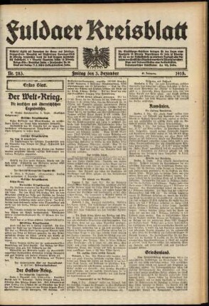 Erste Ausgabe vom Freitag, den 03. Dezember 1915.