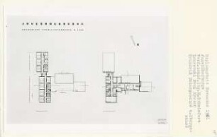 Jugendherberge, Berlin-Charlottenburg (Diplomarbeit bei Willy Kreuer): Grundrisse Untergeschoss und Obergeschoss 1:200