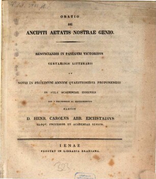 Oratio de ancipiti aetatis nostrae genio