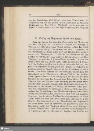 12. Einsatz des Regiments südlich von Ypern