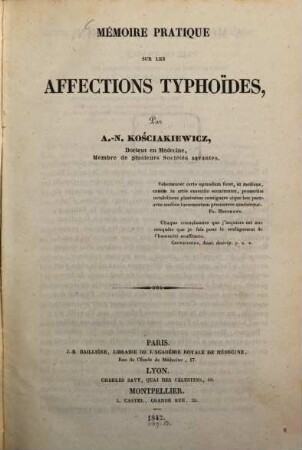 Memoire pratique sur les affections typhoides