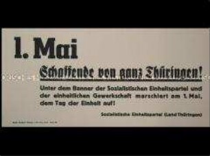 Maueranschlag der SED Thüringen mit dem Aufruf zur Teilnahme an den Mai-Demonstrationen