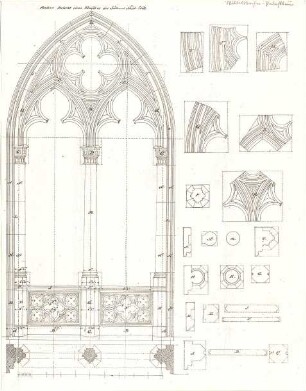 Gärtner, Friedrich von; München; Wittelsbacherpalast - Fenster Nord - u. Südseite (Grundriss, Ansicht, Schnitte)