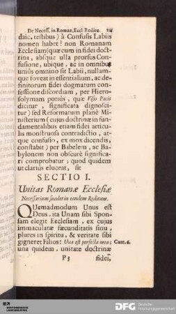 Sectio I. Unitas Romanæ Ecclesiæ Necessarium suadet in eandem Reditum.