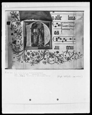 Graduale in zwei Bänden und ein dazugehöriges Antiphonar — Graduale — Initiale A mit der Auffindung des Kreuzes, Folio 46verso