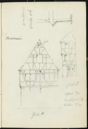 Holzgiebel eines Fachwerkhauses, Oberlahnstein: Ansicht, Details (aus: Skizzen- und Fotoalbum 1)