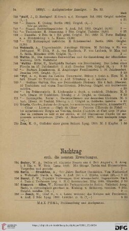 Nachtrag; enth. die neusten Erwerbungen (Nr. 754 - 789)