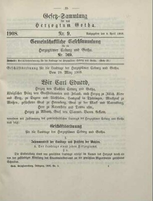 9. Geschäftsordnung für die Landtage der Herzogtümer Coburg und Gotha. Vom 29. März 1908