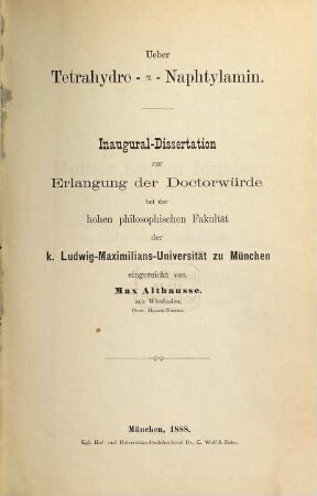 Ueber Tetrahydro-α-Naphtylamin ...