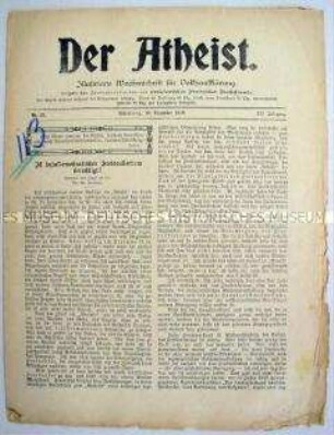 Wochenzeitschrift des Proletarischen Freidenker-Verbandes "Der Atheist"