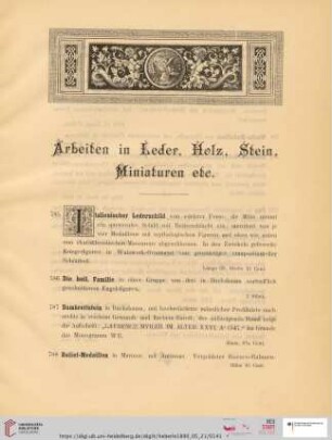 Arbeiten in Leder, Holz, Stein, Miniaturen etc. (Nr. 785 - 795)