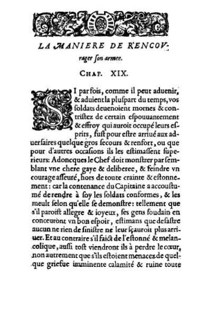 La Maniere De R'Encovrager son armee. Chap. XIX.