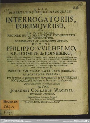 Dissertatio Iuridica Inauguralis, De Interrogatoriis, Eorumque Usu