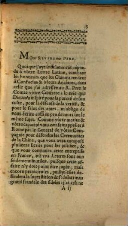 II. Lettre D'Un Docteur De L'Ordre De Saint Dominique Sur Les Ceremonies De La Chine, Au Reverend Pere Dez Provincial des Jesuites