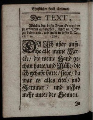 Text. Prediger Salomon. II. cap. vers. 11