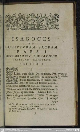 Pars I Historiam Eius Philologico Criticam Exhibens