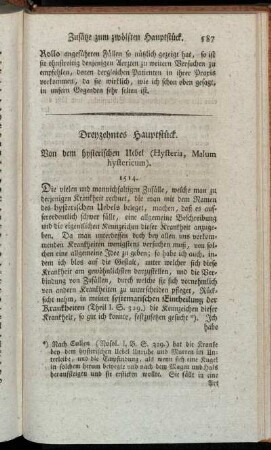 Dreyzehntes Hauptstück. Von dem hysterischen Uebel (Hysteria, Malum hystericum).