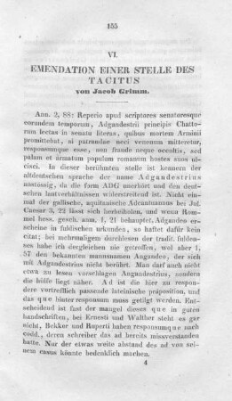 VI. Emendation einer Stelle des Tacitus.