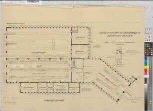 Ausbesserungshalle im Bahnbetriebswerk Gelsenkirchen-Bismarck: Grundriß [2 Exemplare], M. 1:100 und M. 1:20