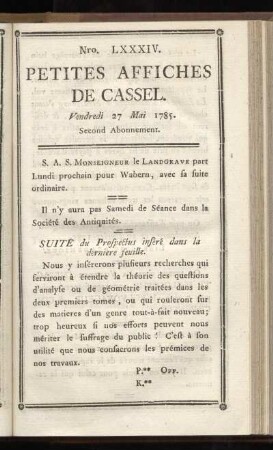 No LXXXIV (Vendredi 27 Mai 1785)
