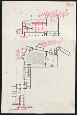 Rose Theater (auch: Ostend Theater, auch: Carl-Weiß-Theater), Berlin: Grundriss und Längsschnitt