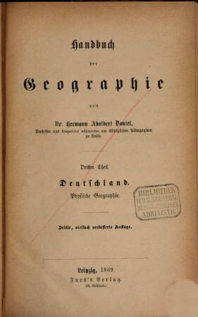 Handbuch der Geographie, 3. Deutschland, physische Geographie