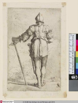 [A standing warrior holding a war hammer, his back turned to the viewer; Ein stehender Krieger, der einen Hammer hält und dem Betrachter den Rücken zuwendet]