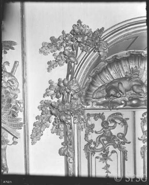 Potsdam, Neues Palais, Unteres Fürstenquartier, Jagdkammer, R.: 259, Detail der Tür an der Nordwand.