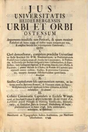 Ius universitatis Heidelbergensis urbi et orbi ostensum