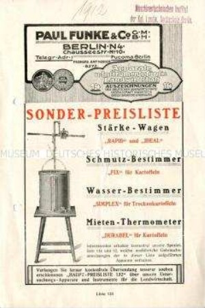 Sonder-Preisliste für Schmutz-Bestimmer, Wasser-Bestimmer, Mieten-Thermometer und Stärke-Waagen