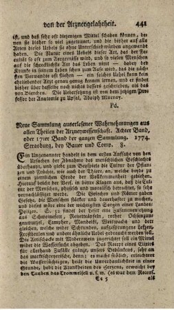 Neue Sammlung auserlesener Wahrnehmungen aus allen Theilen der Arzneywissenschaft. Bd.8-10.