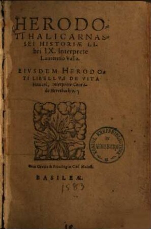 Herodoti Halicarnassei historiae libri IX