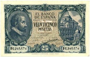 Geldschein, 25 Pesetas, 9.1.1940