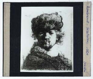 Rembrandt, Selbstbildnis mit dicker Pelzmütze (Radierung B016)