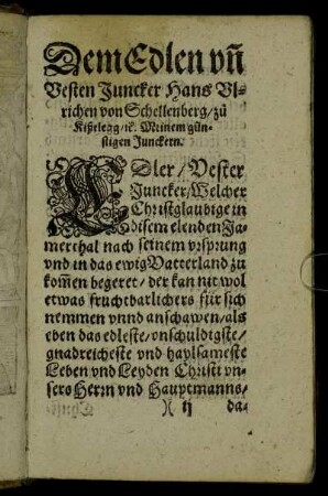 Dem Edlen un Vesten Juncker Hans Ulrichen von Schellenberg [...]