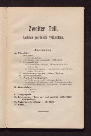 Zweiter Teil. Sachlich geordnetes Verzeichnis.