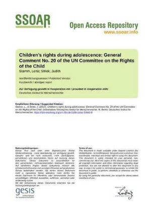 Children’s rights during adolescence: General Comment No. 20 of the UN Committee on the Rights of the Child