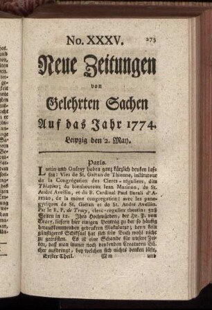No. XXXV. Leipzig den 2. May. - No. XLIII. Leipzig den 30. May.