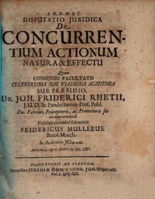 Disputatio Iuridica De Concurrentium Actionum Natura & Effectu