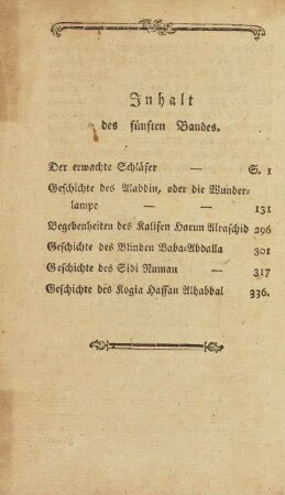 Inhalt des fünften Bandes.