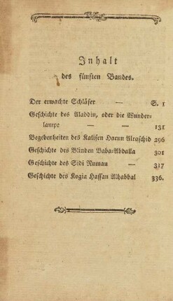 Inhalt des fünften Bandes.
