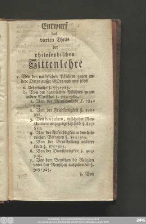 Entwurf des vierten Theils der philosophischen Sittenlehre