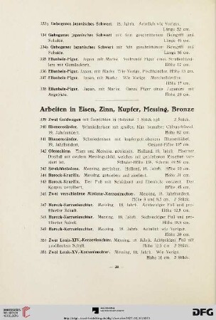 Arbeiten in Eisen, Zinn, Kupfer, Messing, Bronze (Nr. 339-400)