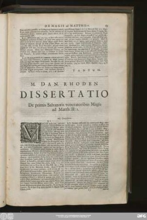 M. Dan. Rhoden Dissertatio De primis Salvatoris veneratoribus Magis ad Matth. II:1.