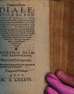 Compendium Dialecticae Ac Rhetoricae Philippi Melanchthonis : facili & perspicua brevitate ...